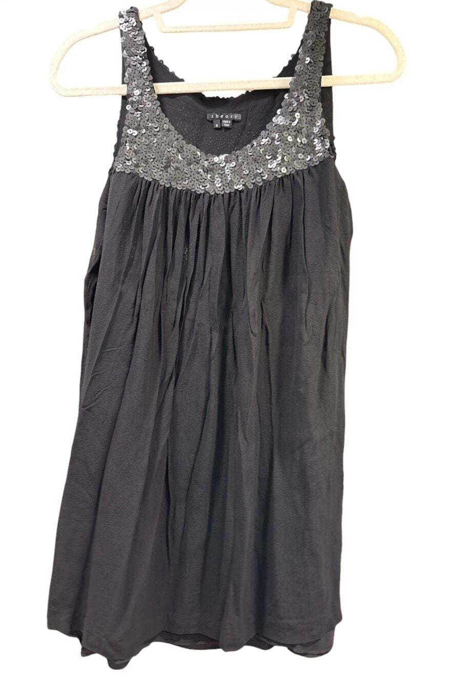 Theory Arleigh Sequin Silk Tank Top Black Size 4